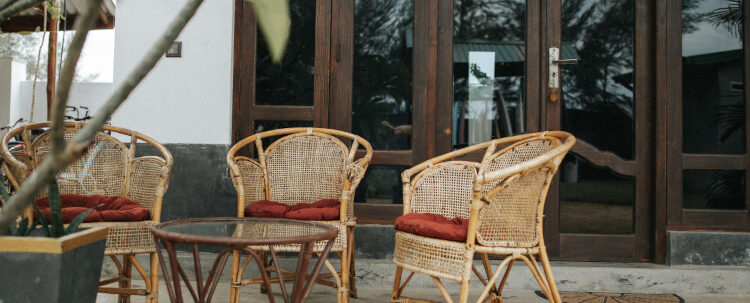 cane chairs on a terrace